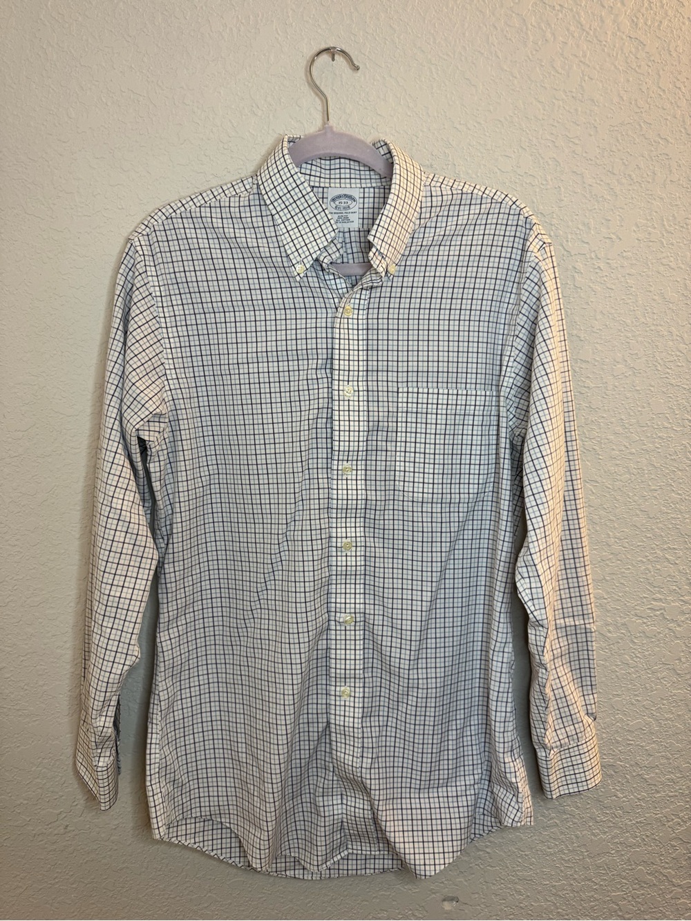 Brooks Brother Men's Long-Sleeve Button-Down Shirt - White with Blue Check